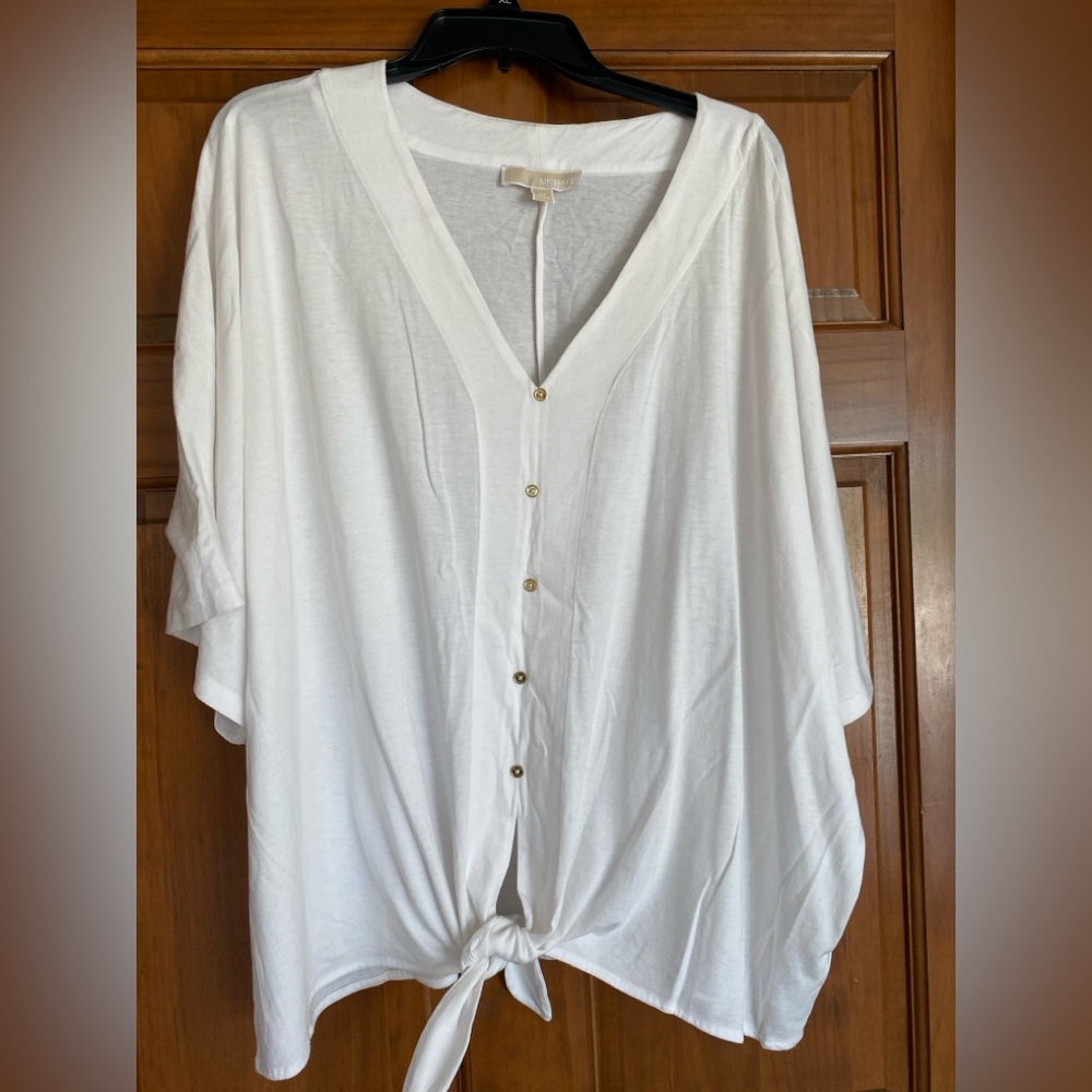 Michael Kors blouse, tie waist, white, size 3x
